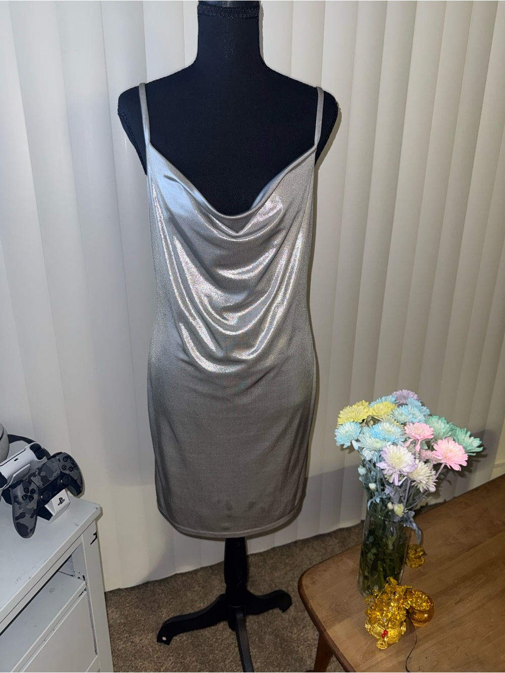 Forever 21 Silver Cowl Neck Mini Dress